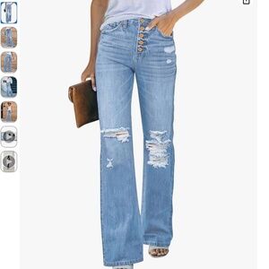 High Waisted Ripped Flare Jeans for Women Distressed Bell Bottom Jeans